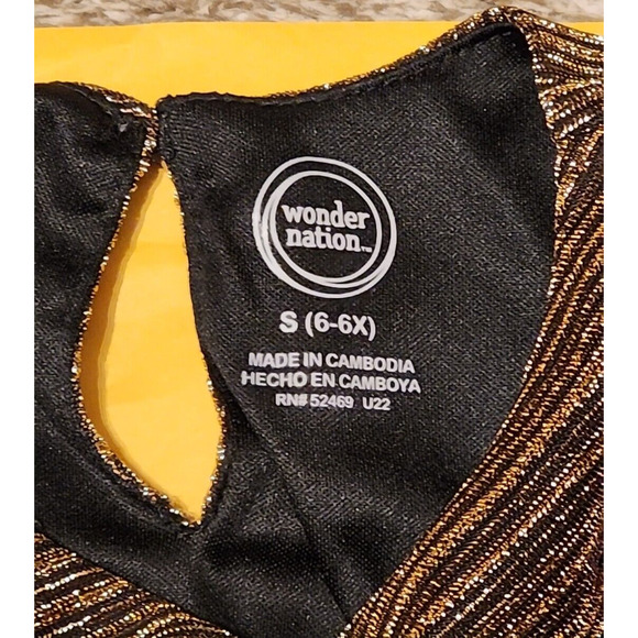 Wonder Nation Short Sleeve Girls Dress Size 6/6X Gold Black Striped A-Line Midi - Picture 2 of 5
